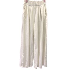 White Wide Leg High Waist Pull On Pants Pleated Front with Pockets Womens Medium